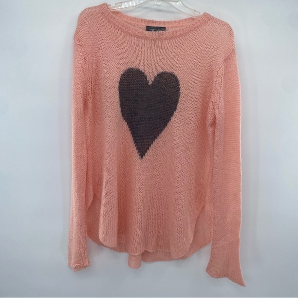 Anthropologie Wooden Ships Pink heart Oversized Lightweight Sweater size S/M - Picture 3 of 8